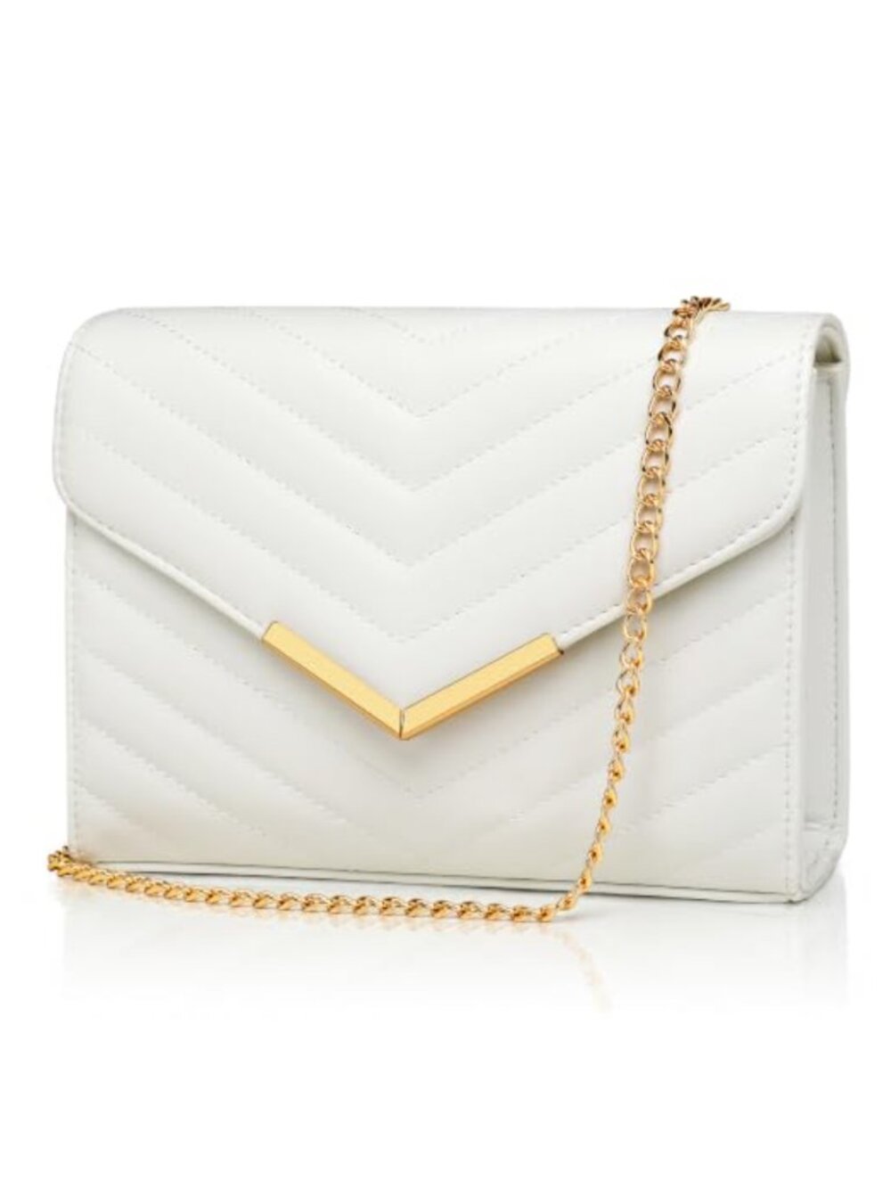 Vegan Leather Evening Envelope Clutch with Detachable Chain Crossbody Bag for